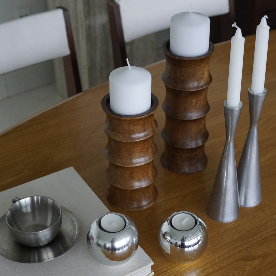 Sculptural Wooden Candle Holder Duo by Max Cocos