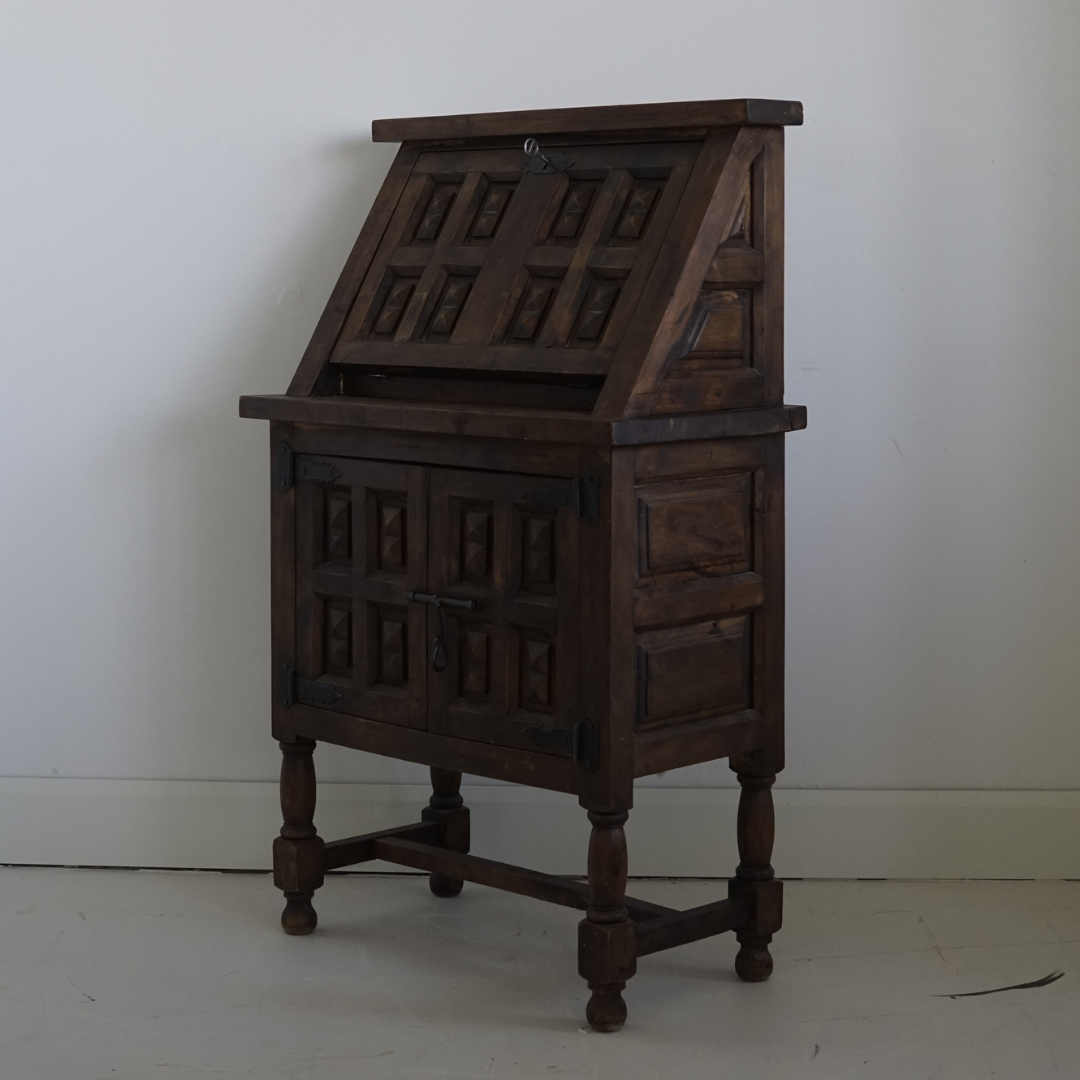 Spanish Fall-Front Walnut Secretary, 1950's