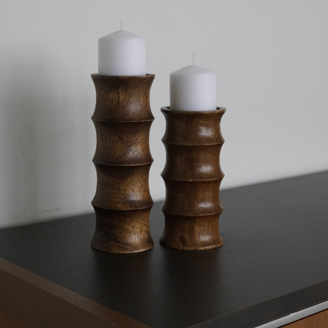 Sculptural Wooden Candle Holder Duo by Max Cocos