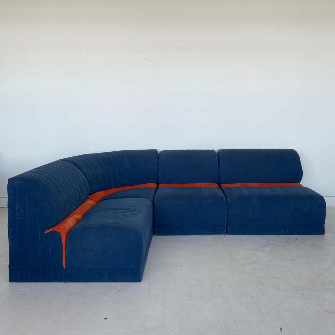 Modular Velvet Couch, Four Piece Set