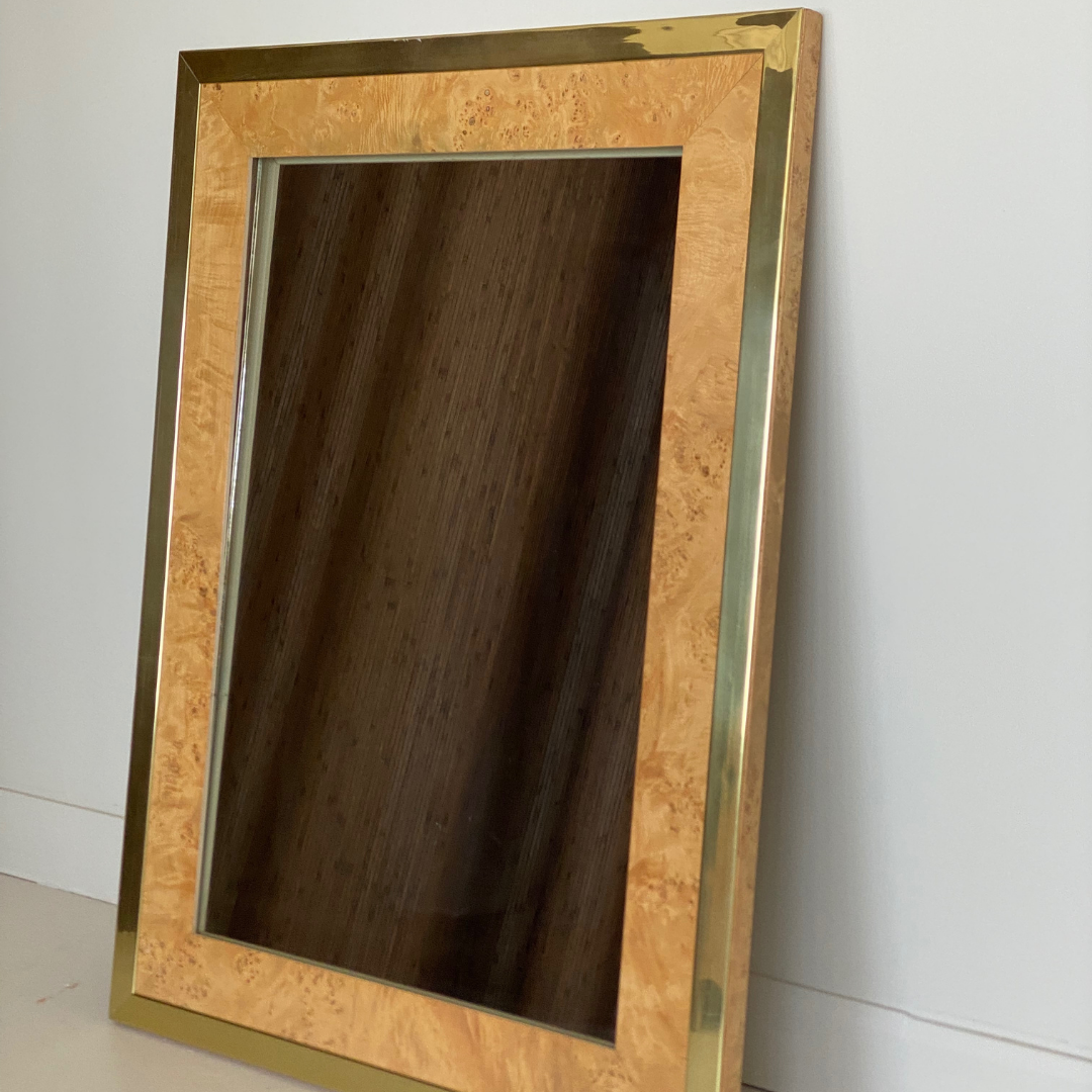 Milo Baughman Burlwood and Brass Mirror for Founders by Thomasville Furniture, 1979