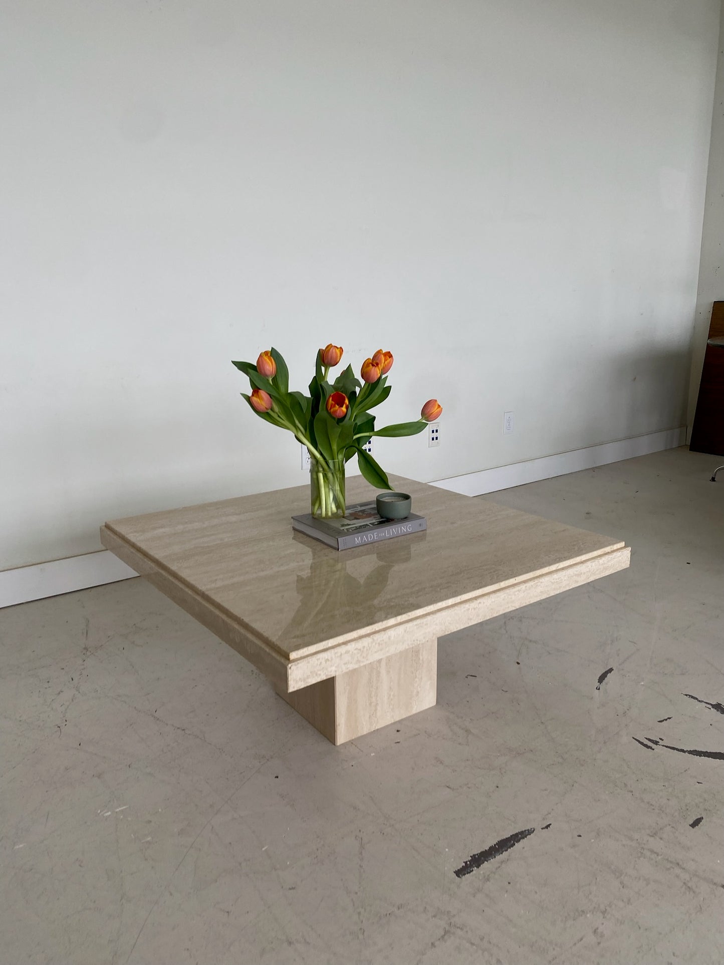 Vintage Square Travertine Pedestal Coffee Table