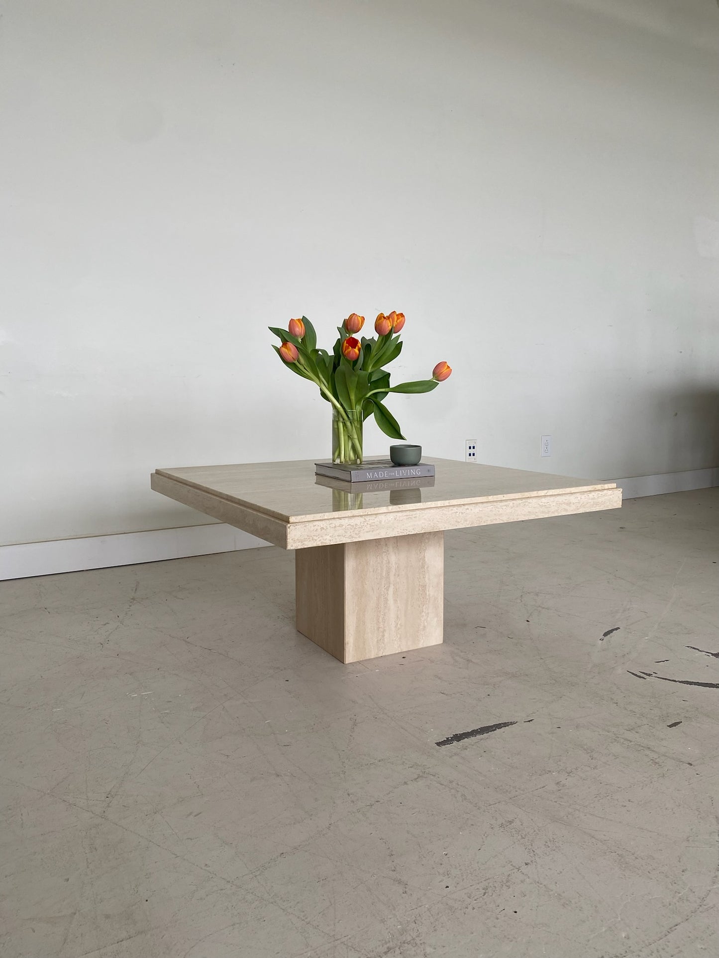 Vintage Square Travertine Pedestal Coffee Table