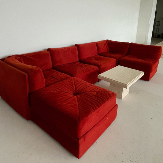 Red Velvet 'Playpen' Six (6) Pieces Modular Sofa by Burnat Furniture