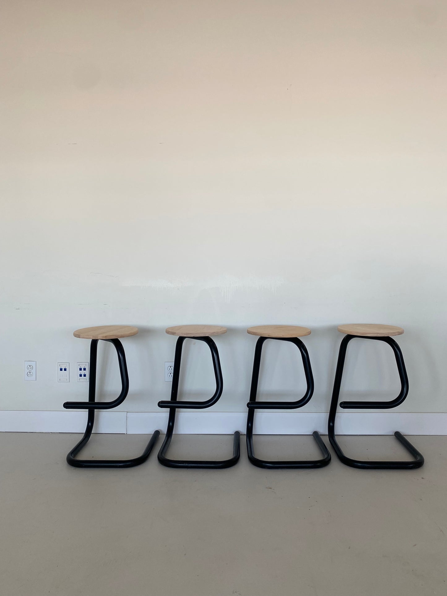 (4) Vintage Black Lacquered Paperclip Counter Stools by Les Industries Amisco