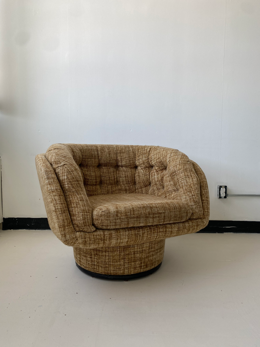 Vintage Tweed Barrel Lounge Chair on Low Profile Base, 1970's