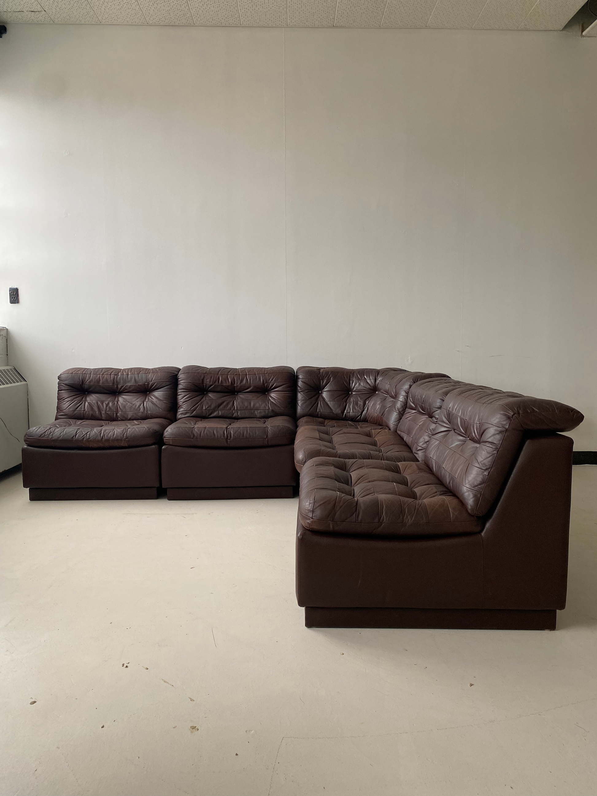 Vintage Patchwork Modular Brown Leather Sofa By Laauser