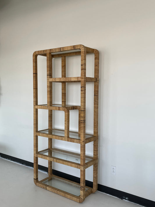 Vintage Rattan Wrapped Etagere/Bookcase