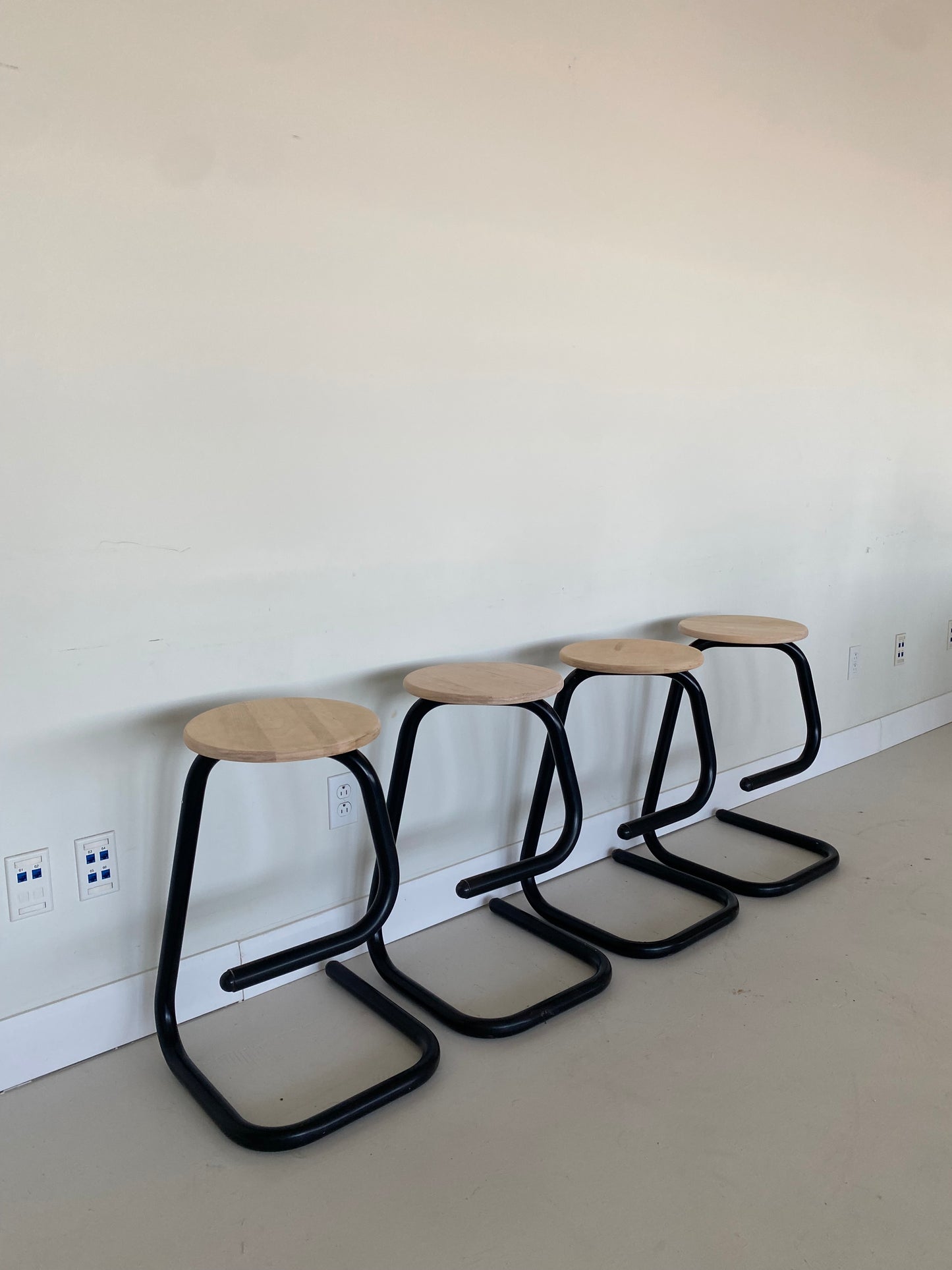 (4) Vintage Black Lacquered Paperclip Counter Stools by Les Industries Amisco