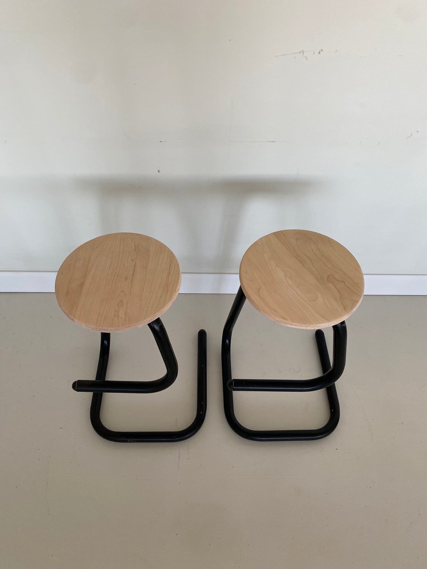 (4) Vintage Black Lacquered Paperclip Counter Stools by Les Industries Amisco