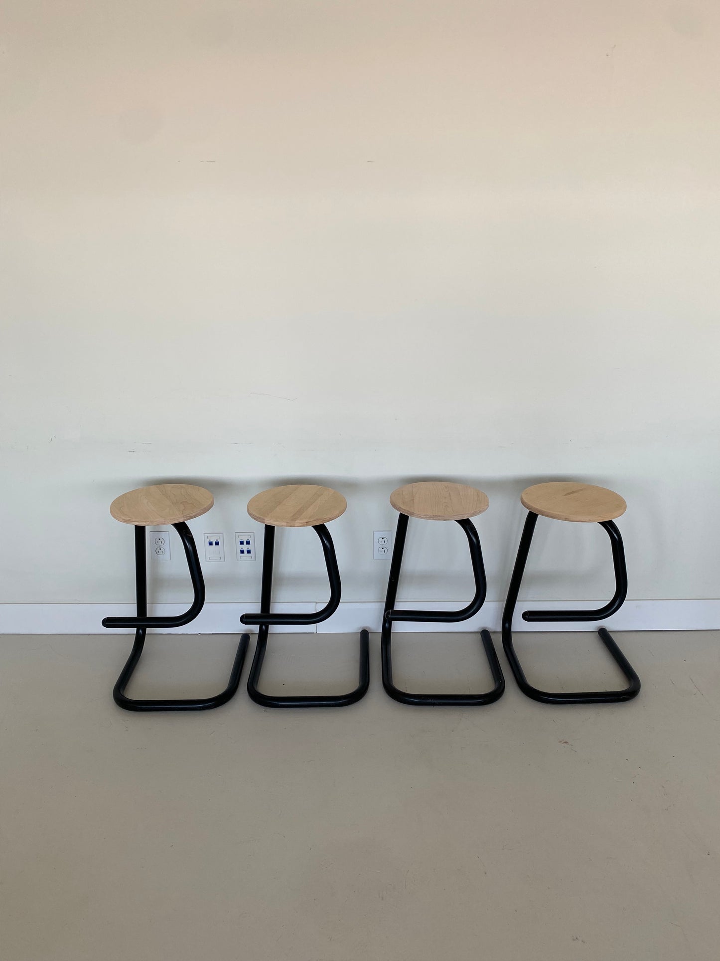 (4) Vintage Black Lacquered Paperclip Counter Stools by Les Industries Amisco