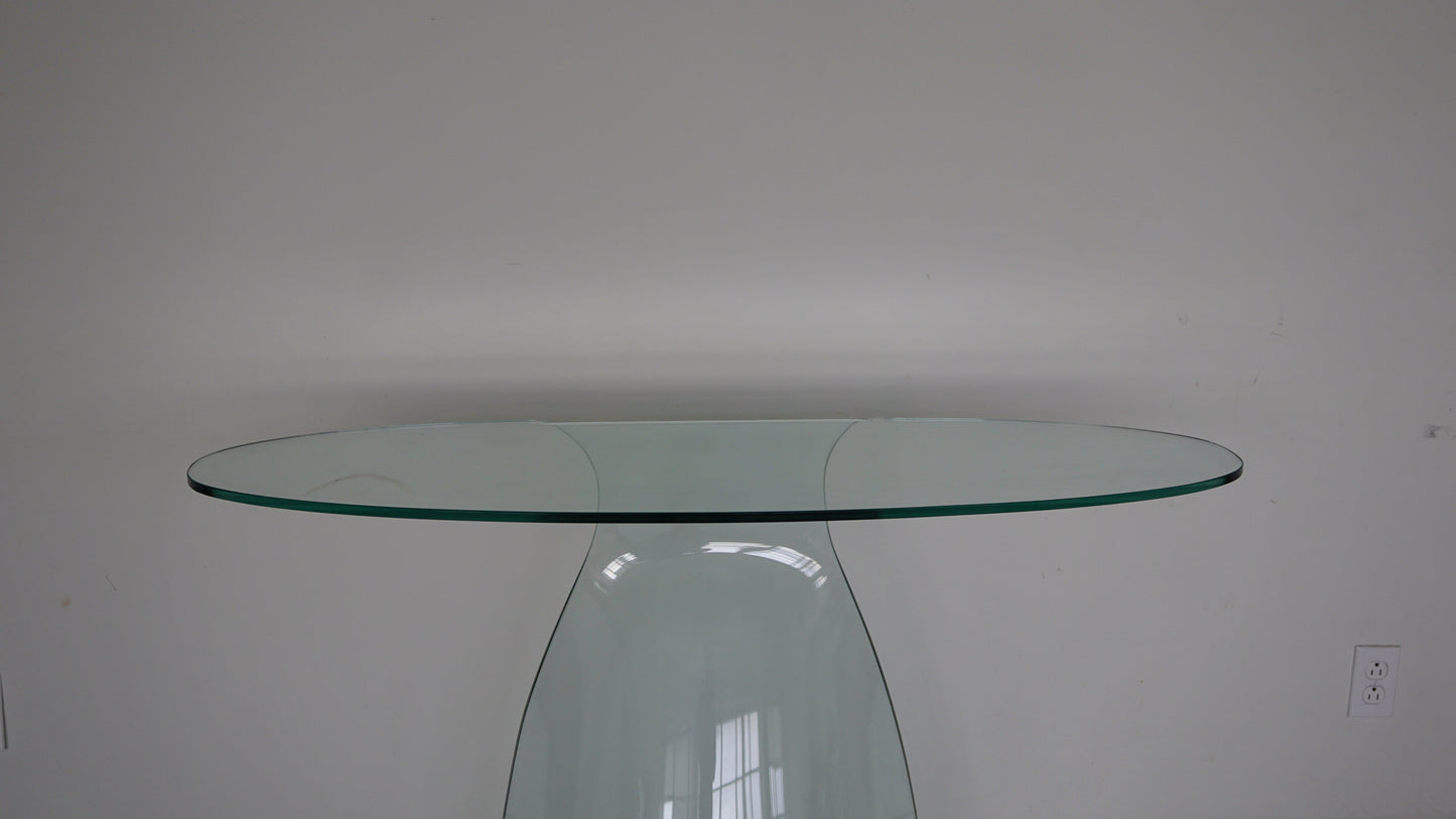 Tempered Glass Curved Console in the style of Makio Hasuike's 'Dama' Console