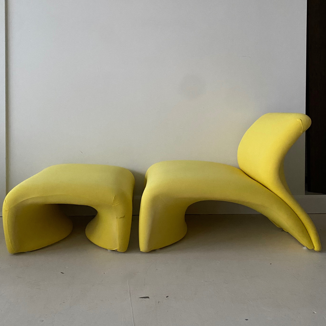 Yellow "Kaïdo" lounge chair & ottoman (set) designed by Kwok Ho Chan