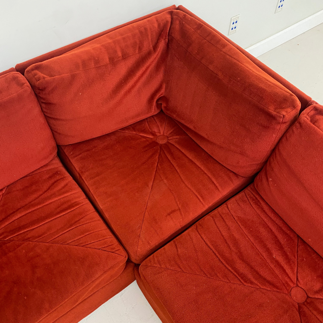 Red Velvet 'Playpen' Six (6) Pieces Modular Sofa by Burnat Furniture