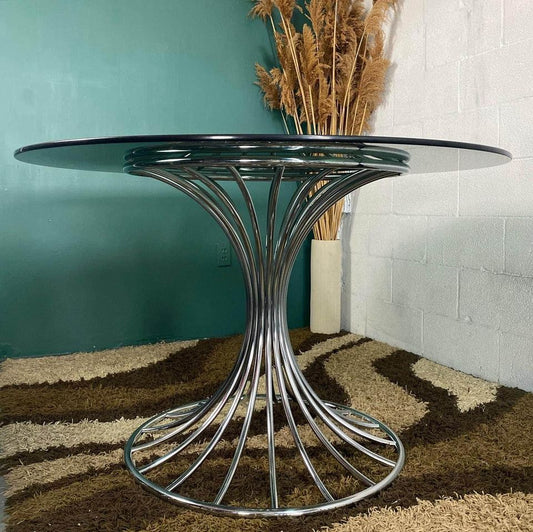 Vintage Chrome Dining Table After Gastone Rinaldi, circa 1970