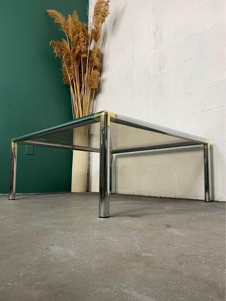 Smoked Glass Tubular Chrome Coffee Table by Rodney Kinsman for OMK, 1970