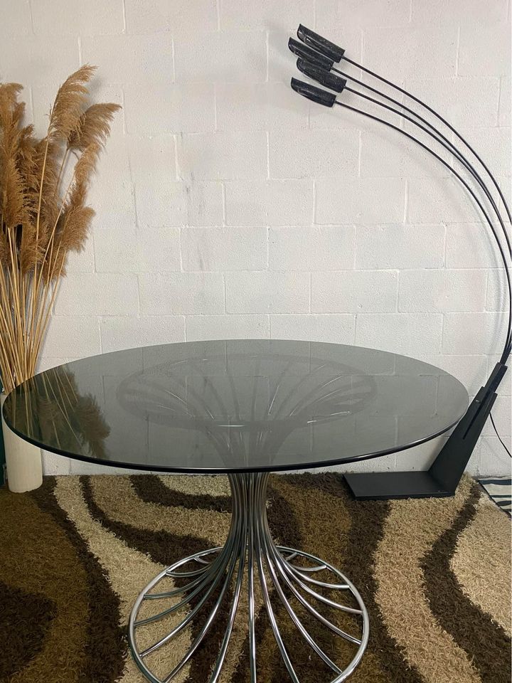 Vintage Chrome Dining Table After Gastone Rinaldi, circa 1970